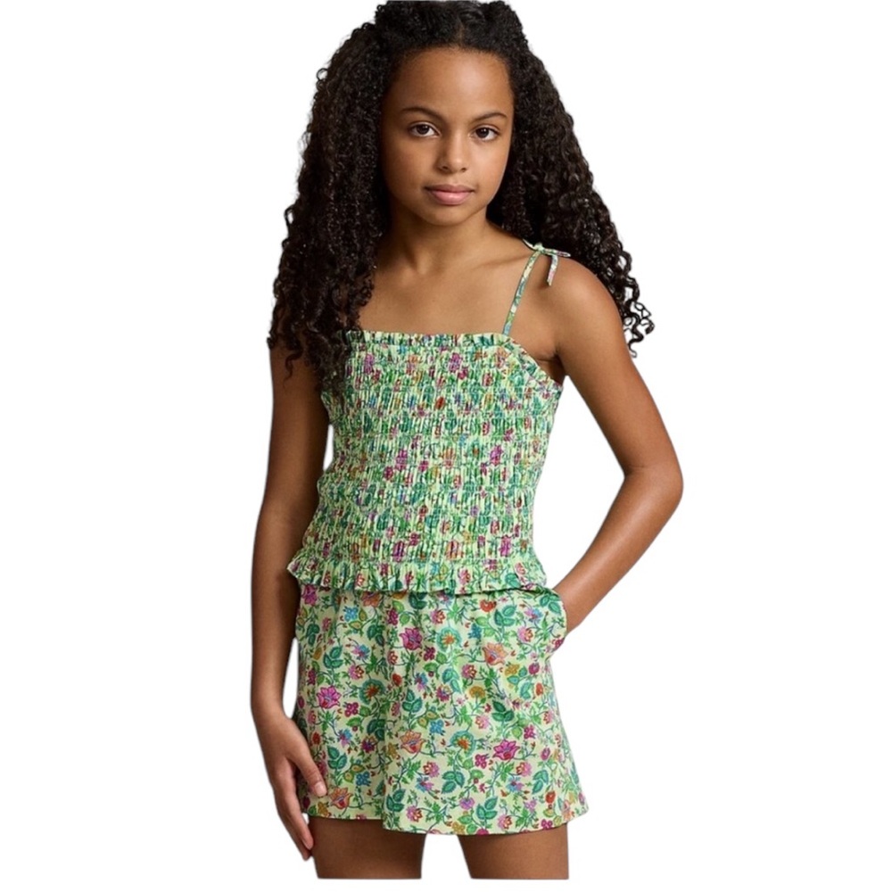 NWT‎ Polo Ralph Lauren Girls Floral Smocked Shorts Romper Summer Classic Preppy